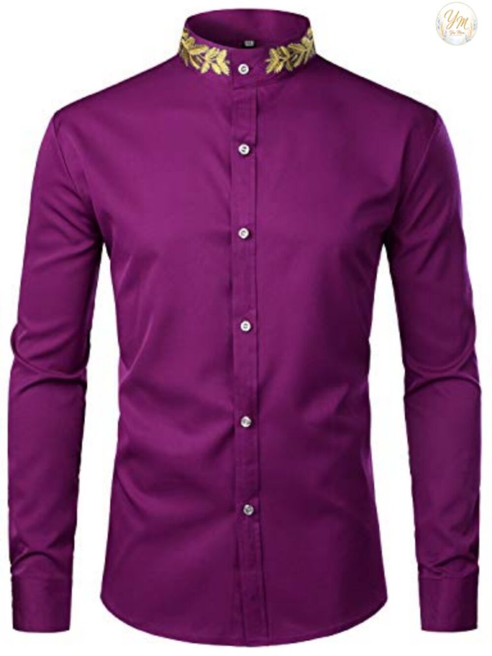 Mens Mandarin Collar Dress Shirt Slim Fit Long Sleeve Button Down